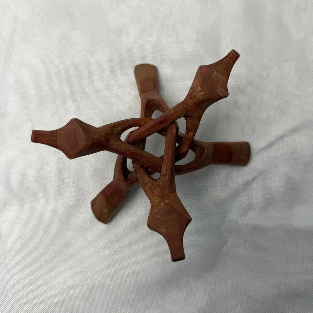 Hand Carved Interlocking‎ Wood Folding Display Stand Small Tripod Puzzle Stand